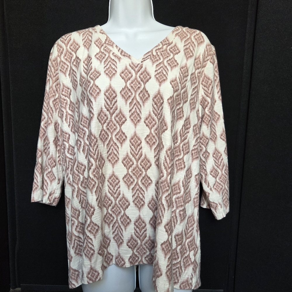 J. Jill Pure Jill Large Petite Patterned V-Neck Women's Top 100 Percent Cotton